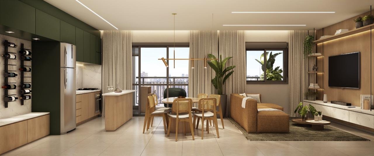 Living integrado com varanda de um apartamento do Dom Parque